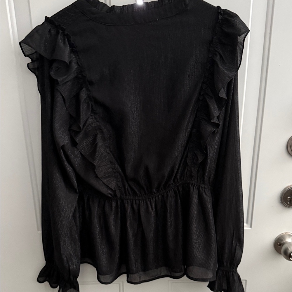 Chic Black Ruffled Blouse - Picture 6 of 6